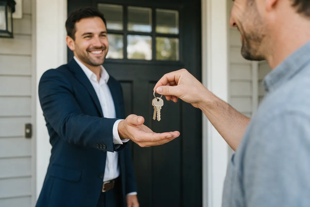 Agent handing keys to a new homeowner