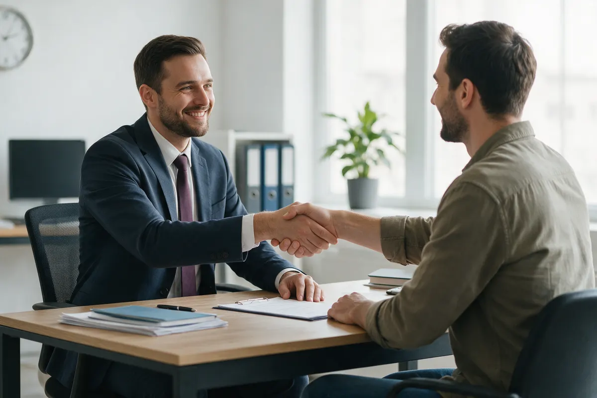 Loan officer shaking hands with a homebuyer