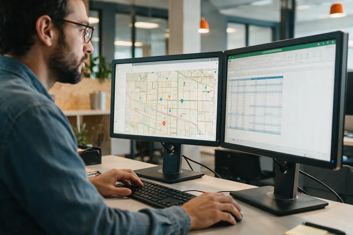 Analyst reviewing parcel maps and data