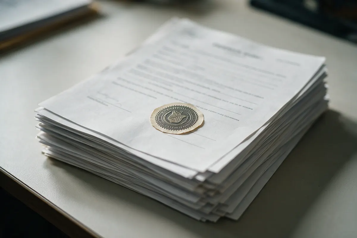 Recorded property deeds with an official seal